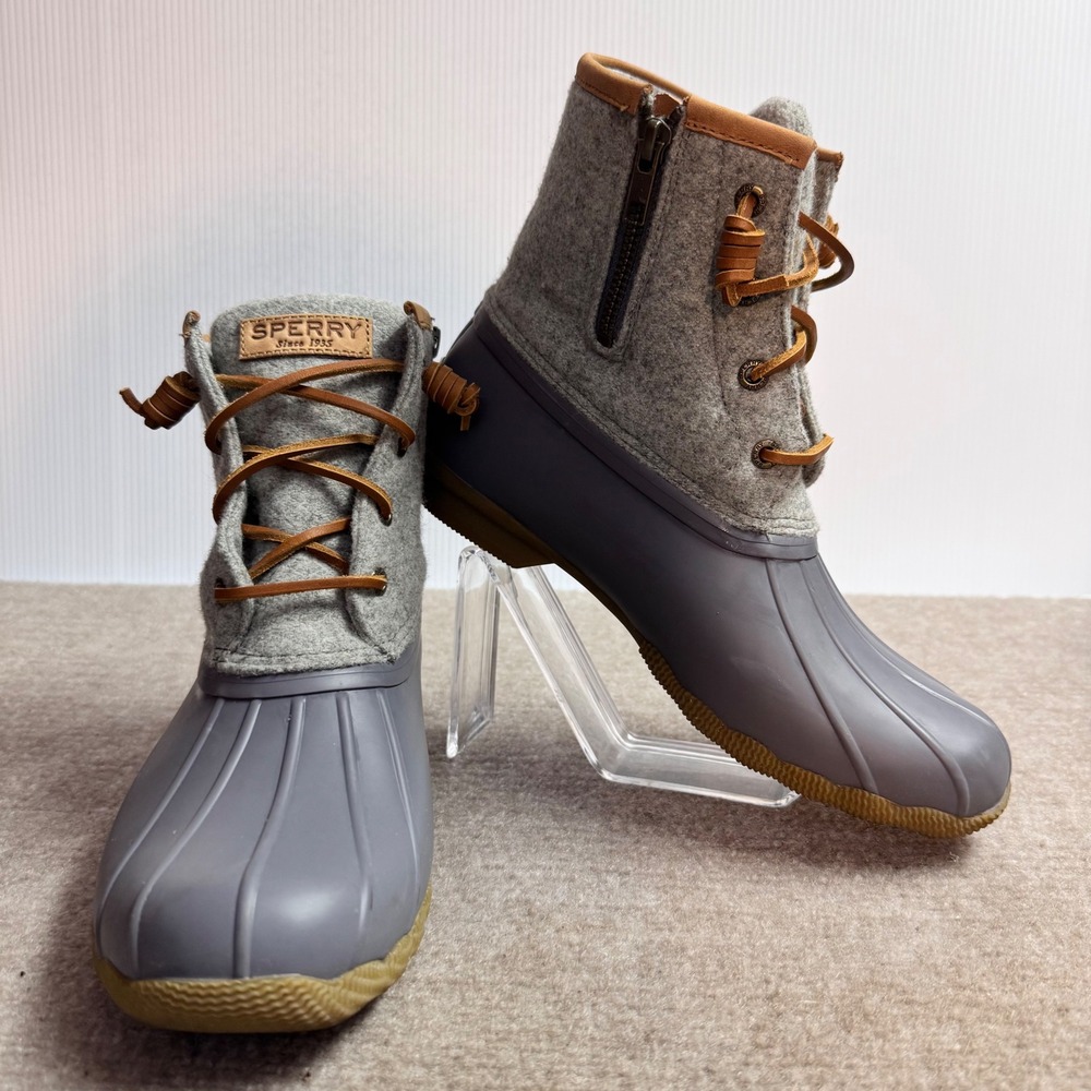 Sperry Saltwater Duck Boots Womens 7.5 Grey Wool Thinsulate Winter Rain Boots